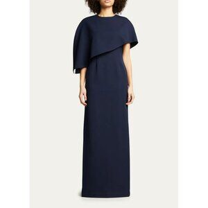 Teri John By Rickie Freeman Navy Blue Cape Long Sleeveless Gown $660, Size 16